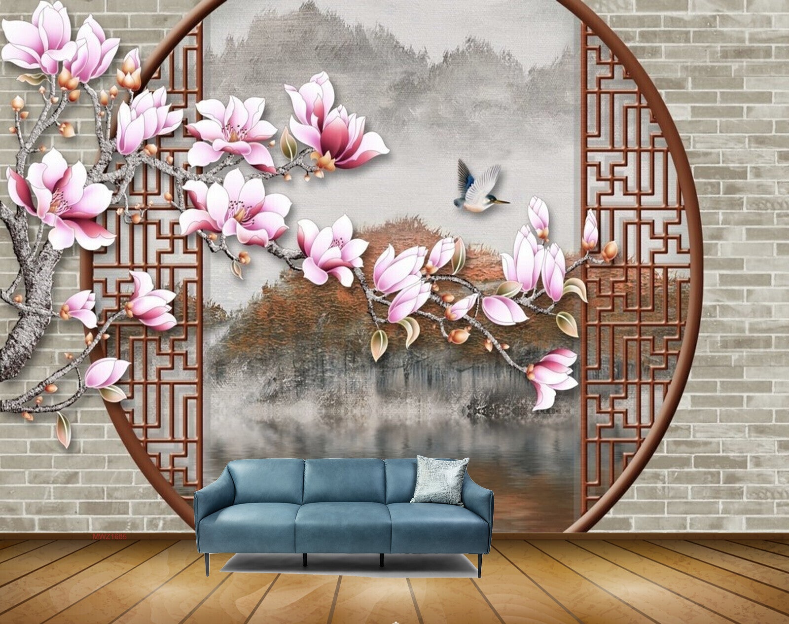 Avikalp MWZ1685 Pink White Flowers Birds HD Wallpaper