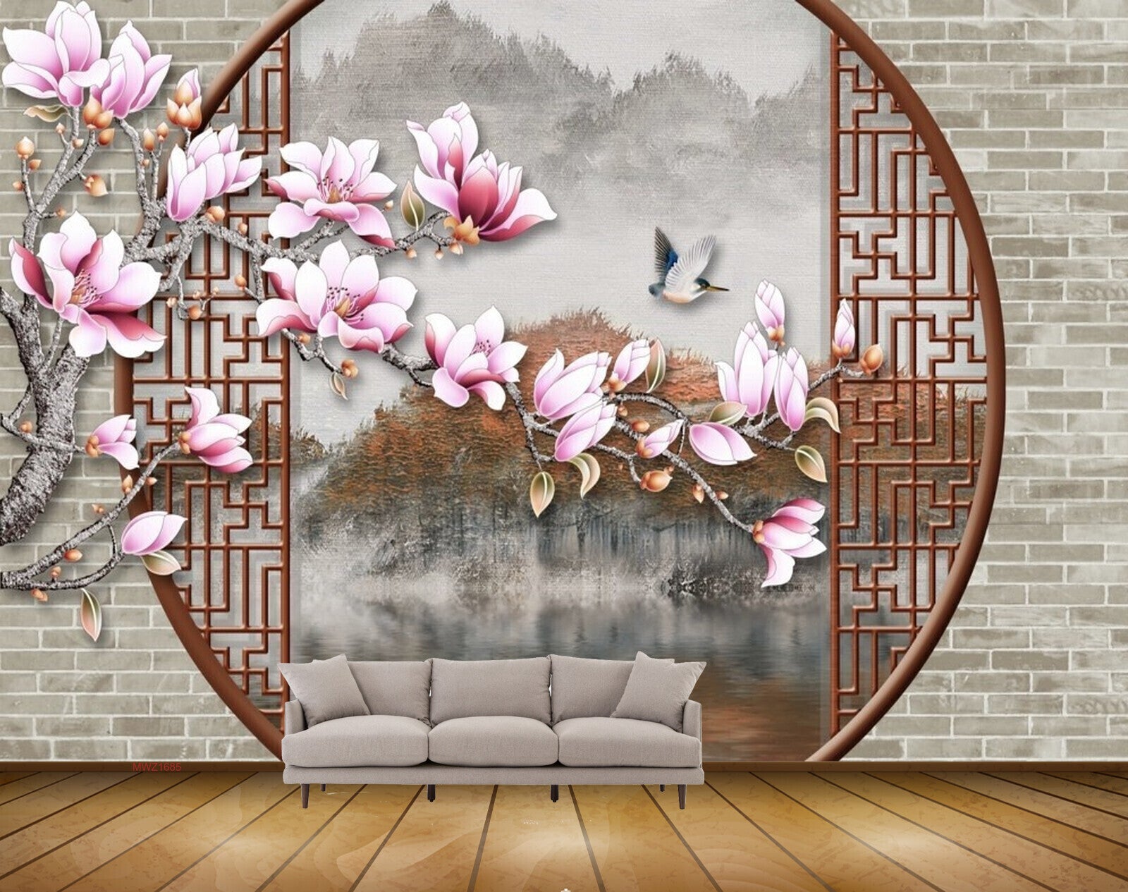 Avikalp MWZ1685 Pink White Flowers Birds 3D HD Wallpaper