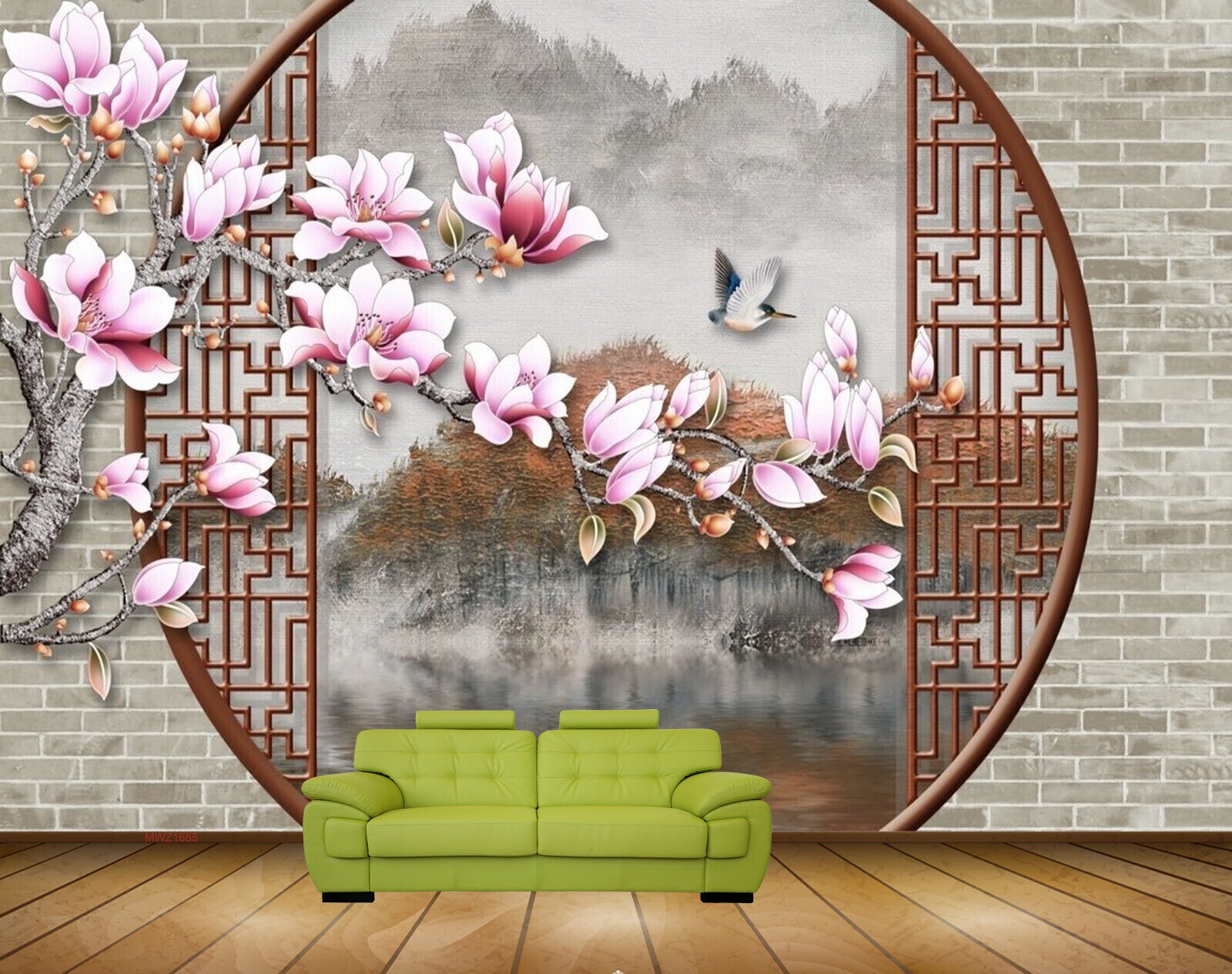 Avikalp MWZ1685 Pink White Flowers Birds 3D HD Wallpaper