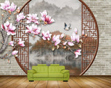Avikalp MWZ1685 Pink White Flowers Birds 3D HD Wallpaper