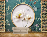 Avikalp MWZ1686 White Golden Flowers Flies HD Wallpaper