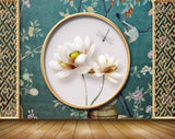 Avikalp MWZ1686 White Golden Flowers Flies 3D HD Wallpaper