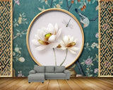 Avikalp MWZ1686 White Golden Flowers Flies 3D HD Wallpaper
