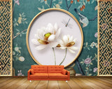 Avikalp MWZ1686 White Golden Flowers Flies 3D HD Wallpaper