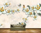Avikalp MWZ1690 Green Flowers Green Birds HD Wallpaper