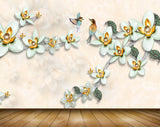 Avikalp MWZ1690 Green Flowers Green Birds 3D HD Wallpaper
