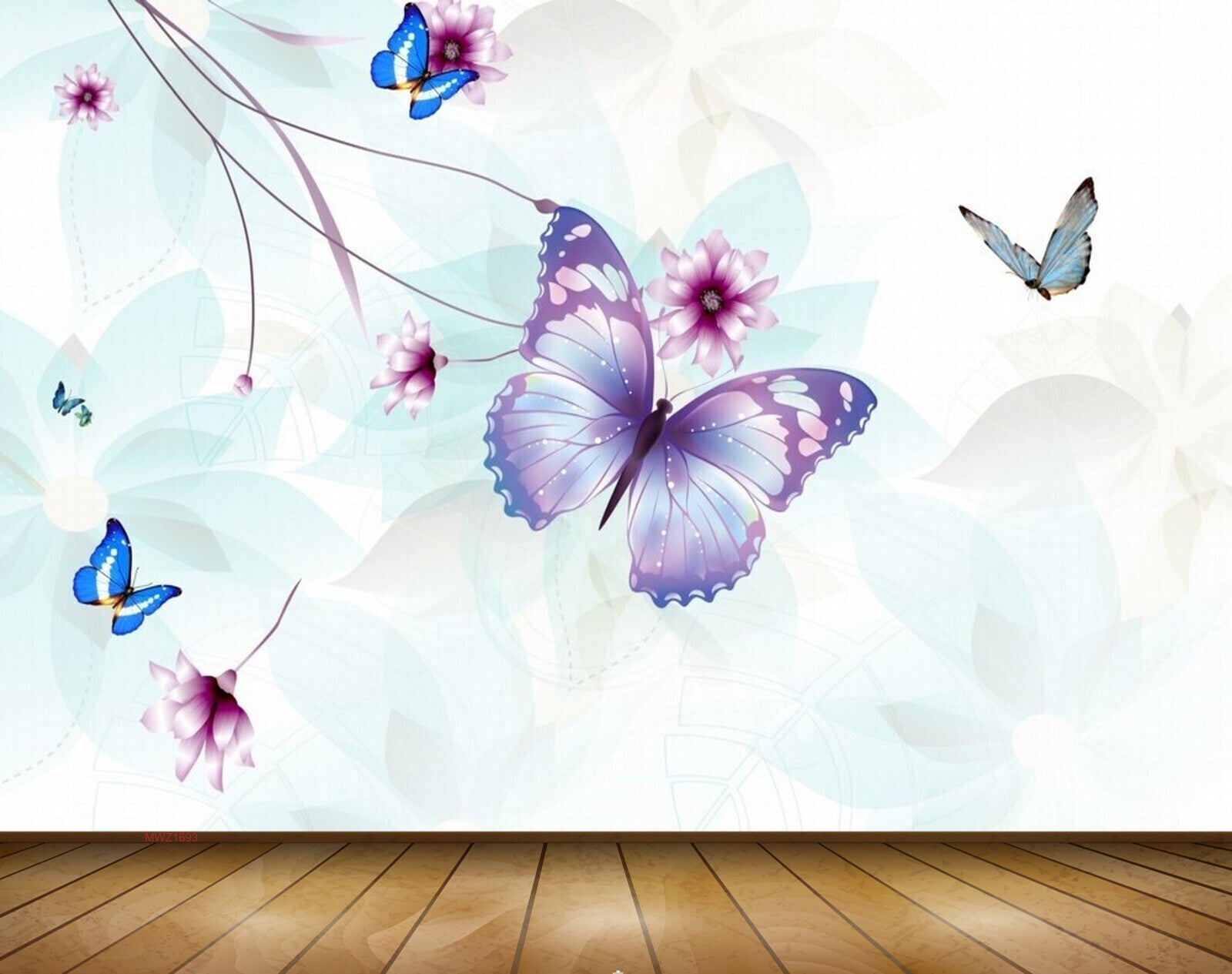 Avikalp MWZ1693 Pink White Flowers Butterflies 3D HD Wallpaper
