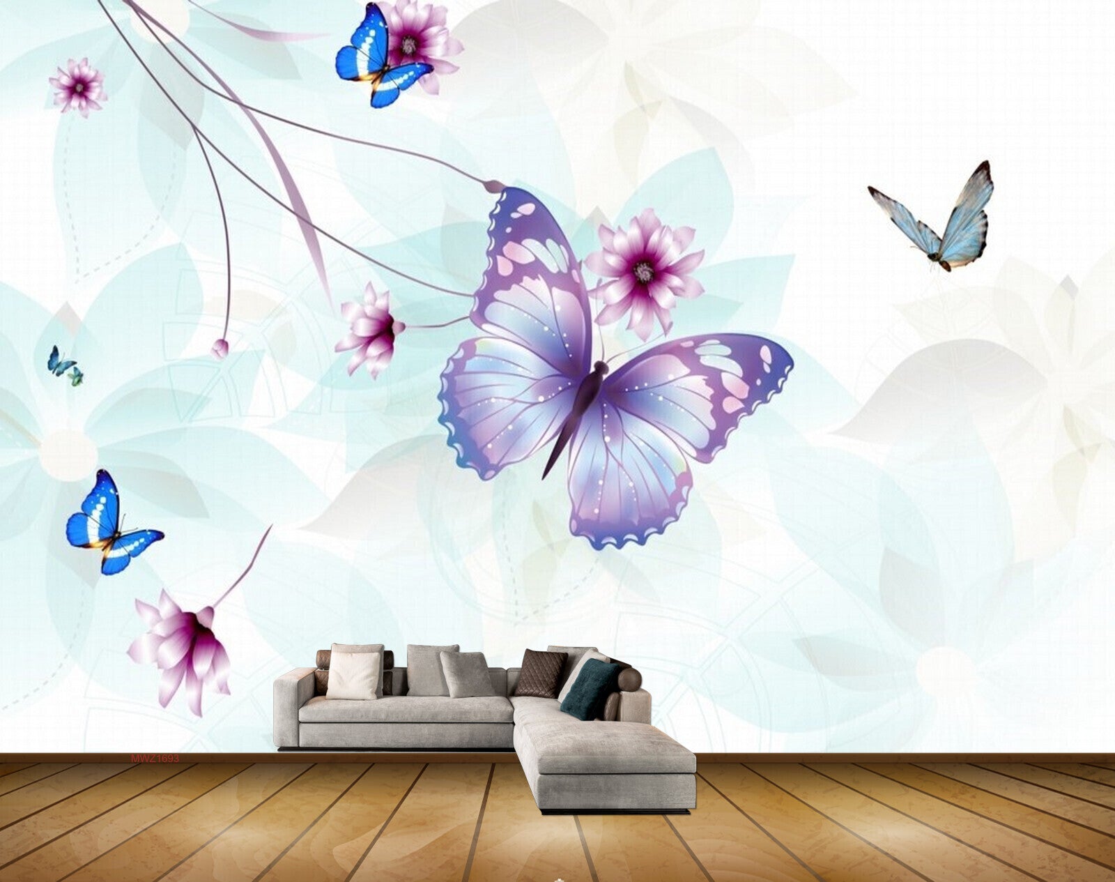 Avikalp MWZ1693 Pink White Flowers Butterflies 3D HD Wallpaper