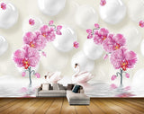 Avikalp MWZ1697 Pink Flowers Swans 3D HD Wallpaper