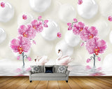 Avikalp MWZ1697 Pink Flowers Swans 3D HD Wallpaper