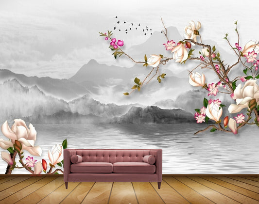 Avikalp MWZ1698 Pink White Flowers River HD Wallpaper