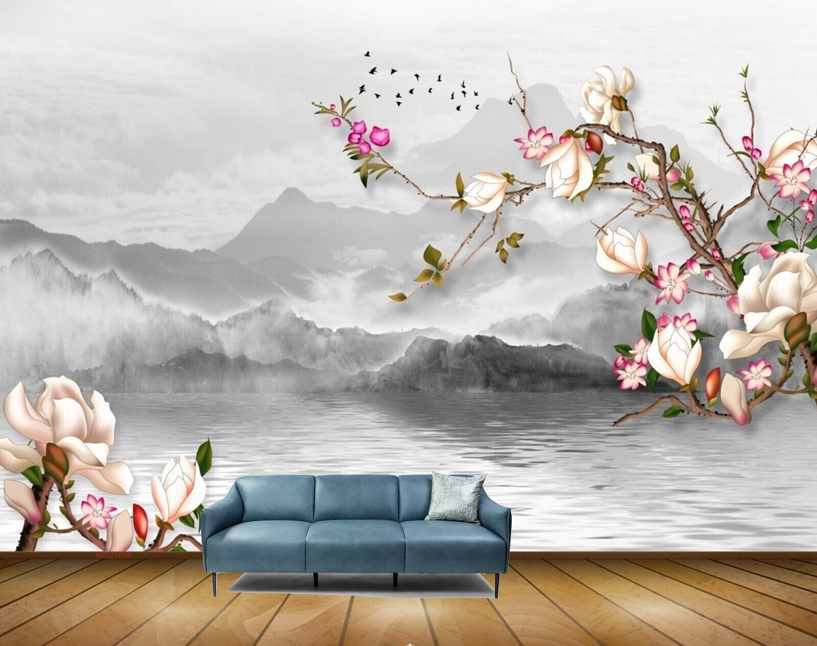 Avikalp MWZ1698 Pink White Flowers River 3D HD Wallpaper