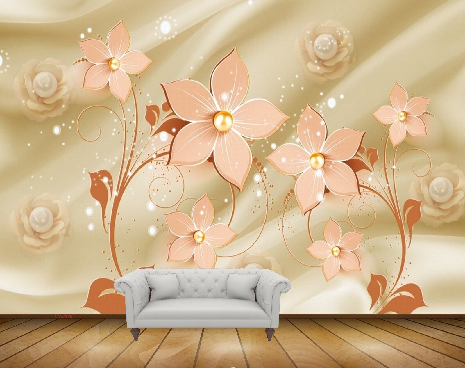 Avikalp MWZ1699 Peach Flowers 3D HD Wallpaper