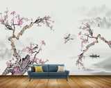 Avikalp MWZ1701 Pink White Flowers Birds Boat HD Wallpaper