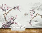Avikalp MWZ1701 Pink White Flowers Birds Boat 3D HD Wallpaper