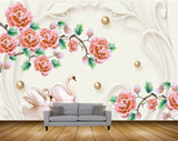 Avikalp MWZ1702 Pink Flowers Swans HD Wallpaper