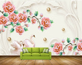 Avikalp MWZ1702 Pink Flowers Swans 3D HD Wallpaper