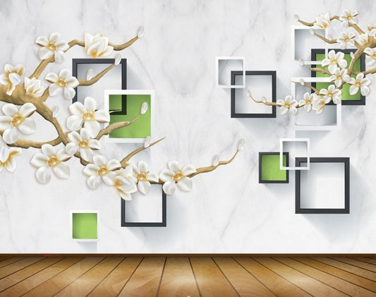 Avikalp MWZ1703 White Flowers Branches 3D HD Wallpaper