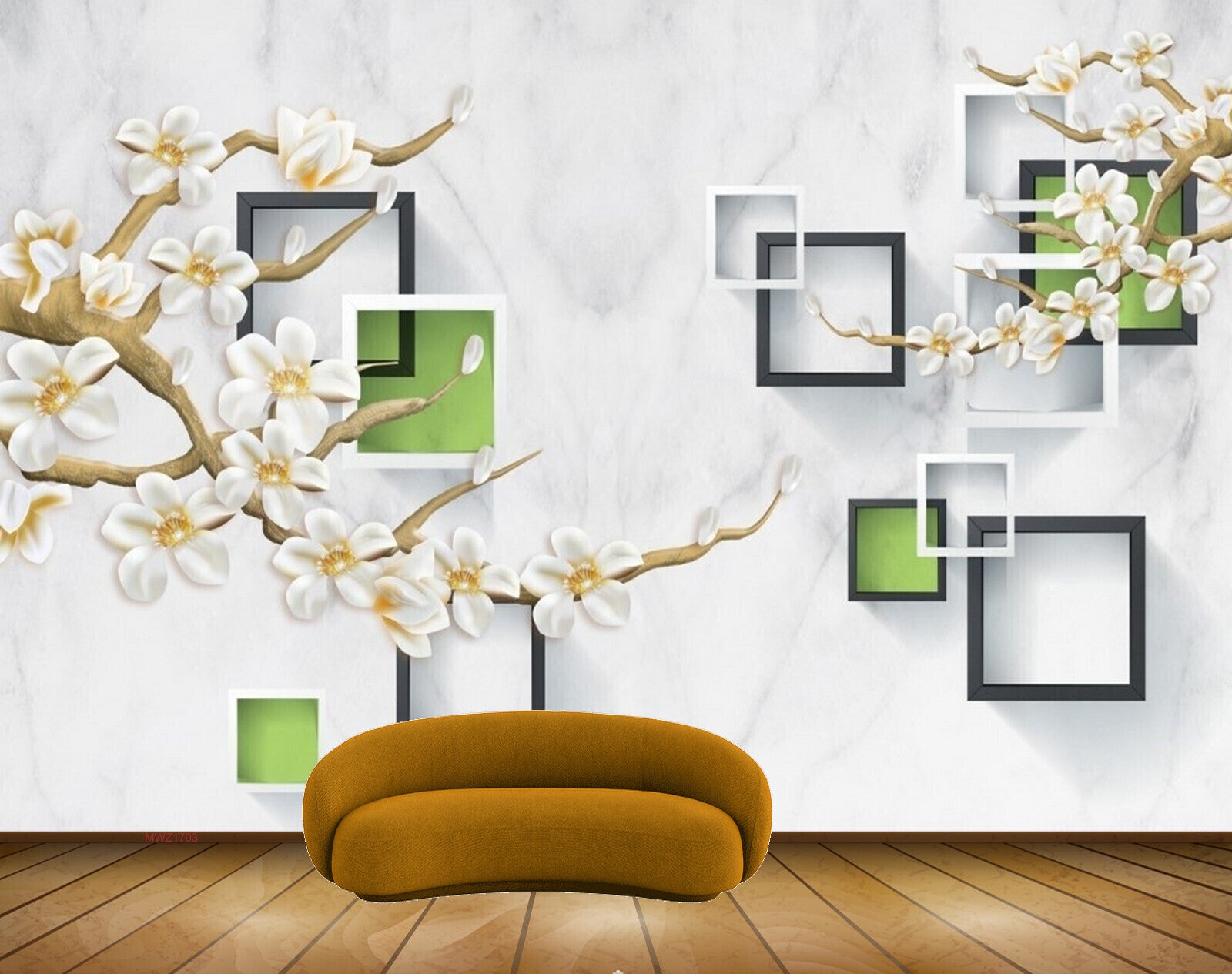 Avikalp MWZ1703 White Flowers Branches 3D HD Wallpaper