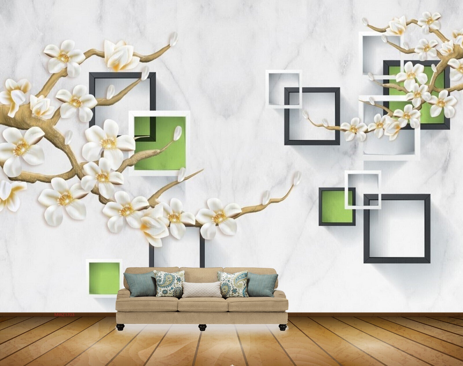 Avikalp MWZ1703 White Flowers Branches 3D HD Wallpaper