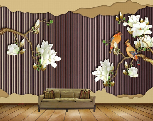 Avikalp MWZ1704 White Flowers Birds HD Wallpaper