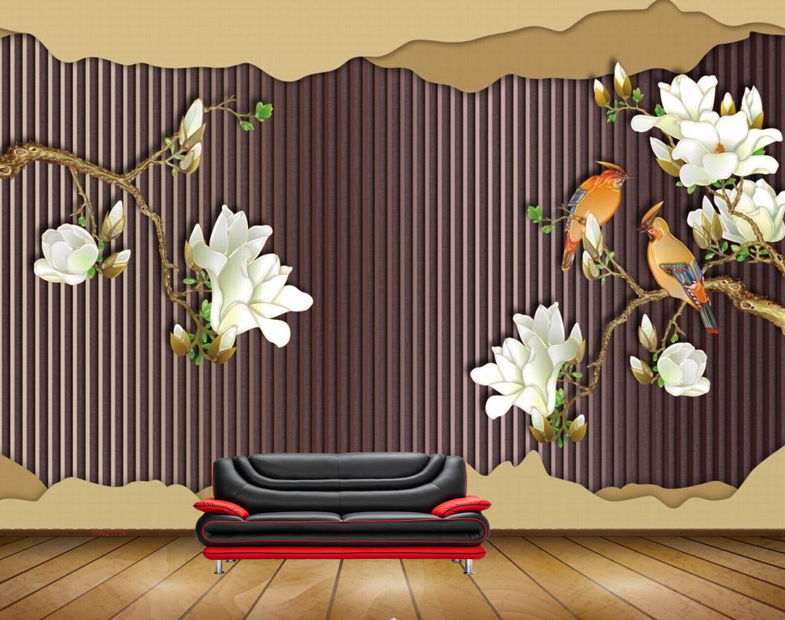Avikalp MWZ1704 White Flowers Birds 3D HD Wallpaper