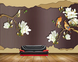 Avikalp MWZ1704 White Flowers Birds 3D HD Wallpaper