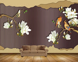 Avikalp MWZ1704 White Flowers Birds 3D HD Wallpaper