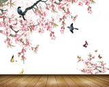 Avikalp MWZ1706 Pink Flowers Birds Butterflies 3D HD Wallpaper