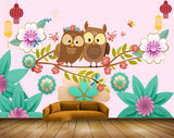 Avikalp MWZ1707 Pink White Flowers Owls HD Wallpaper