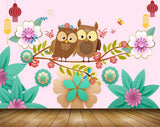 Avikalp MWZ1707 Pink White Flowers Owls 3D HD Wallpaper