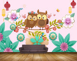 Avikalp MWZ1707 Pink White Flowers Owls 3D HD Wallpaper