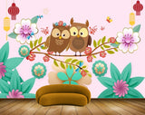 Avikalp MWZ1707 Pink White Flowers Owls 3D HD Wallpaper