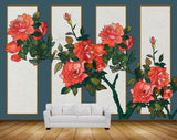 Avikalp MWZ1709 Red Flowers Leaves 3D HD Wallpaper