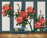 Avikalp MWZ1709 Red Flowers Leaves 3D HD Wallpaper
