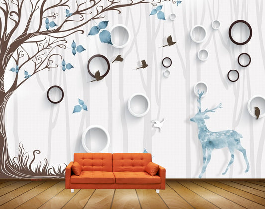 Avikalp MWZ1711 Tree Deer Leaves HD Wallpaper