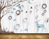 Avikalp MWZ1711 Tree Deer Leaves 3D HD Wallpaper
