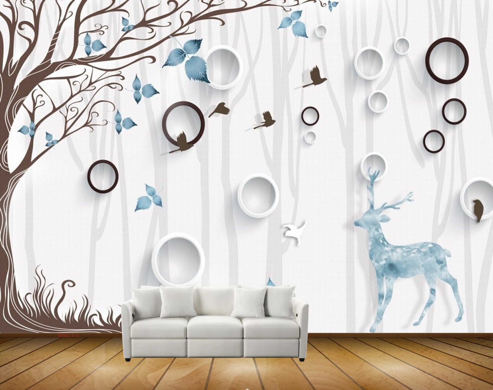Avikalp MWZ1711 Tree Deer Leaves 3D HD Wallpaper