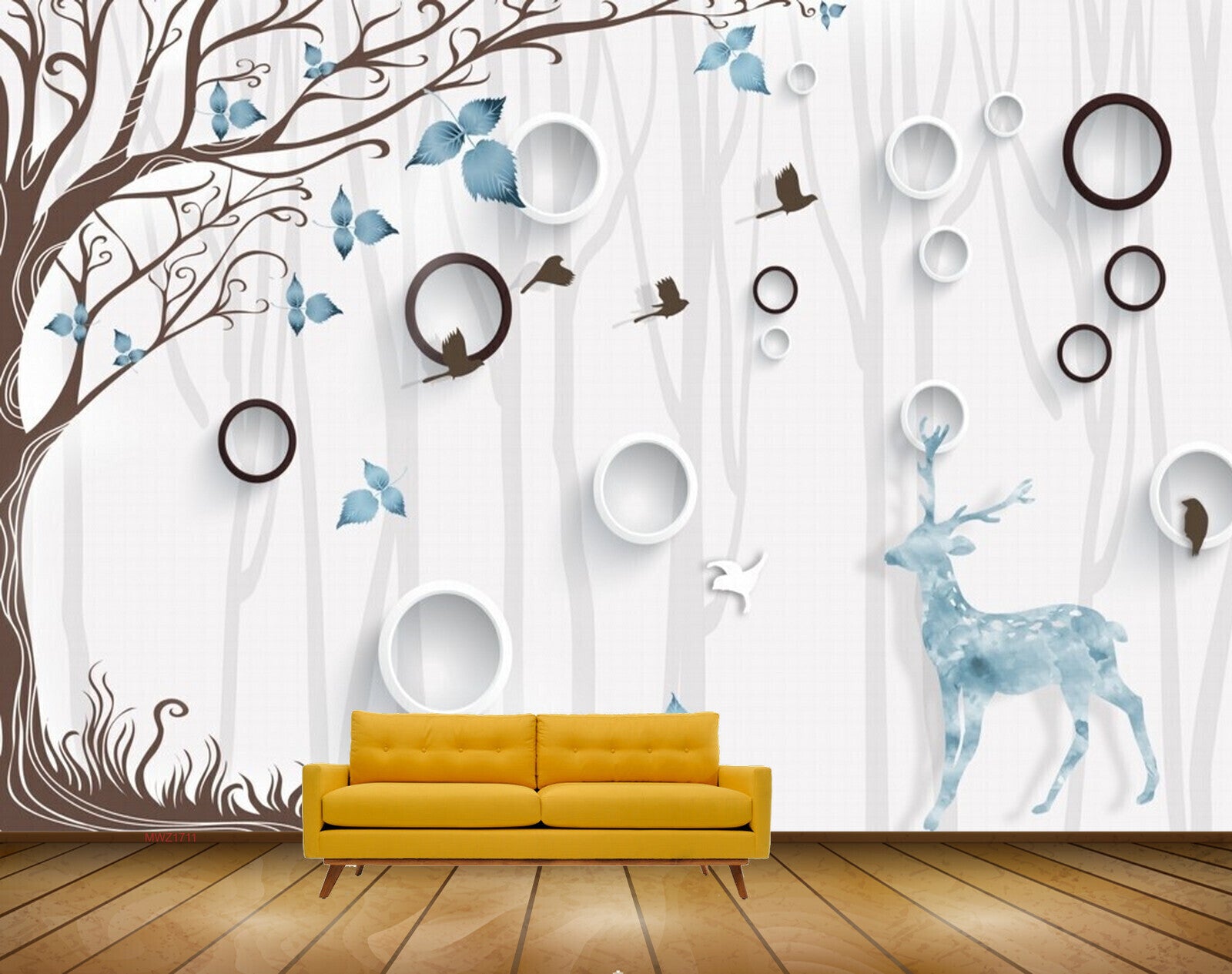 Avikalp MWZ1711 Tree Deer Leaves 3D HD Wallpaper