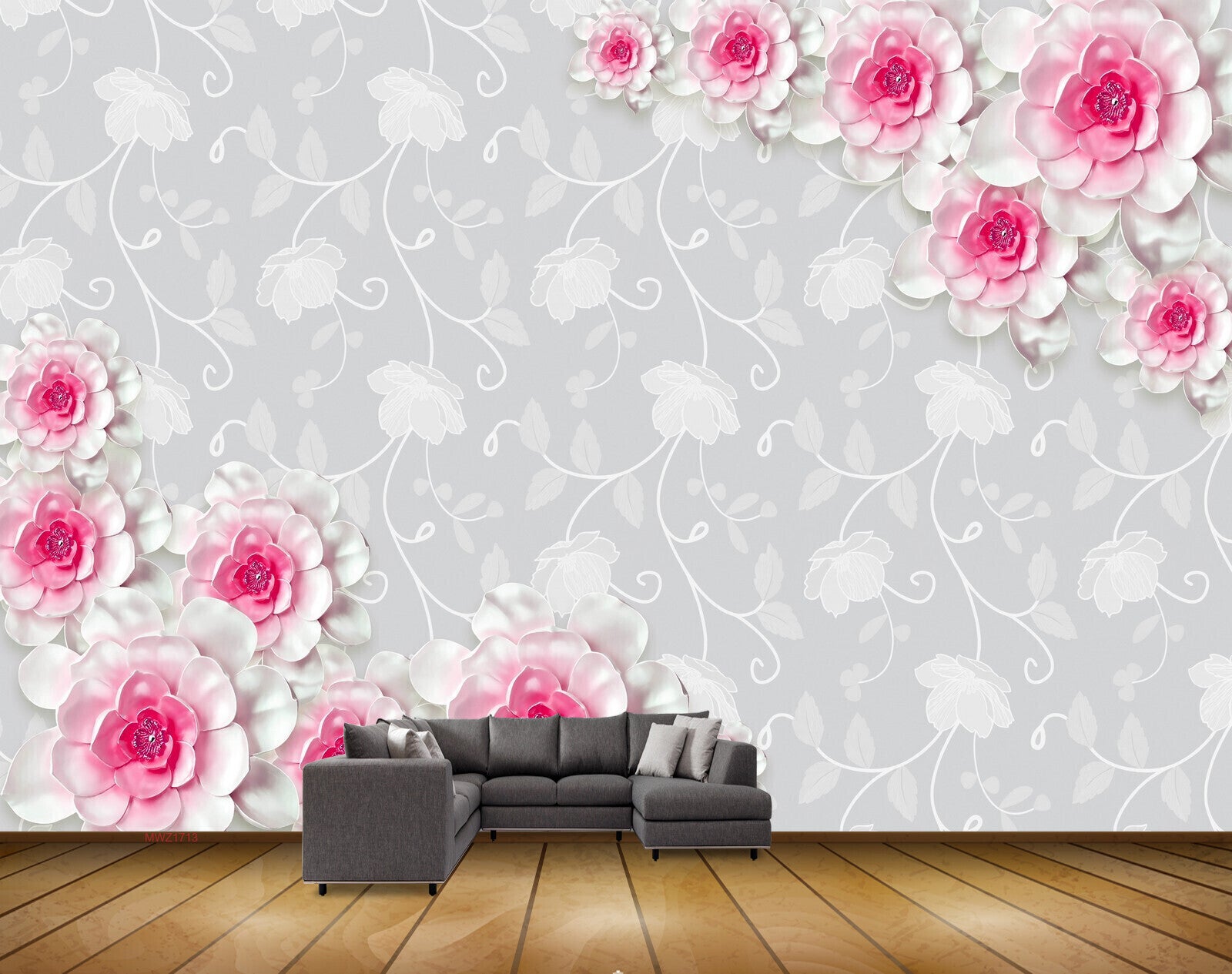 Avikalp MWZ1713 Pink White Flowers 3D HD Wallpaper