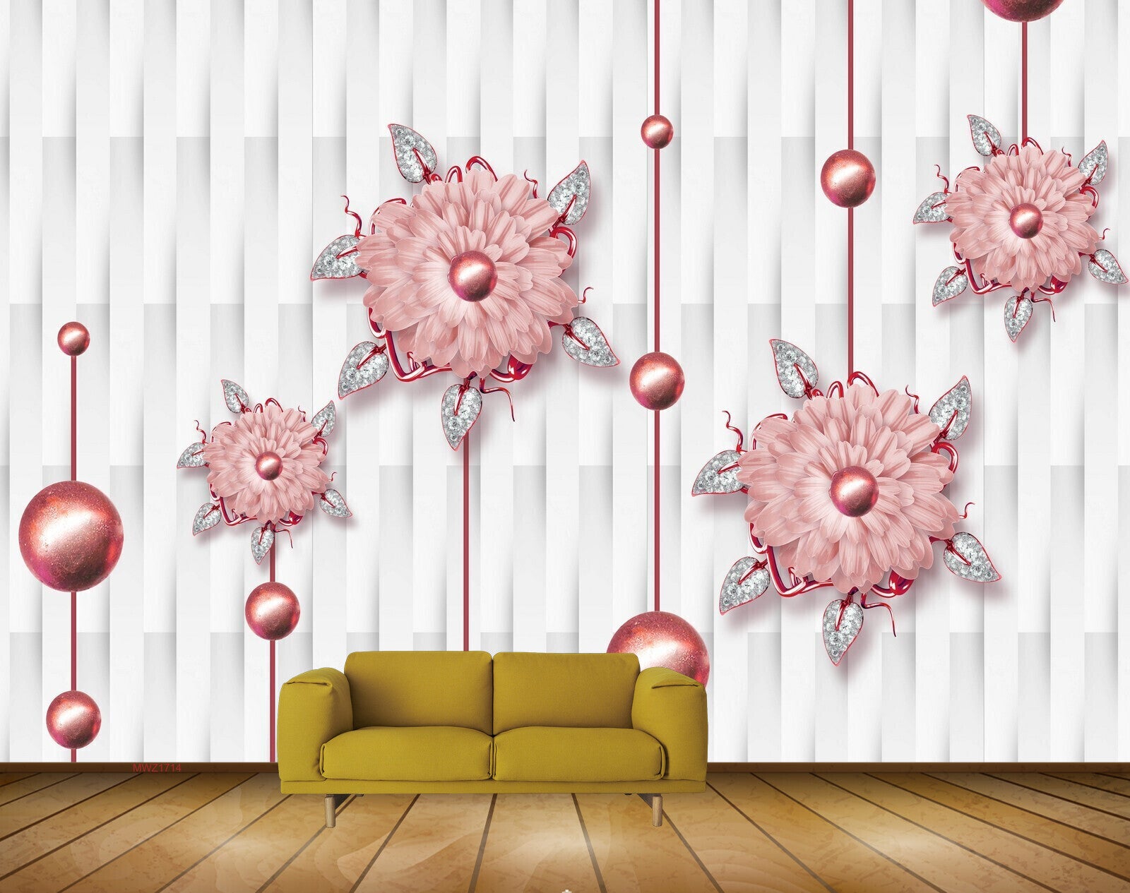 Avikalp MWZ1714 Peach Flowers 3D HD Wallpaper