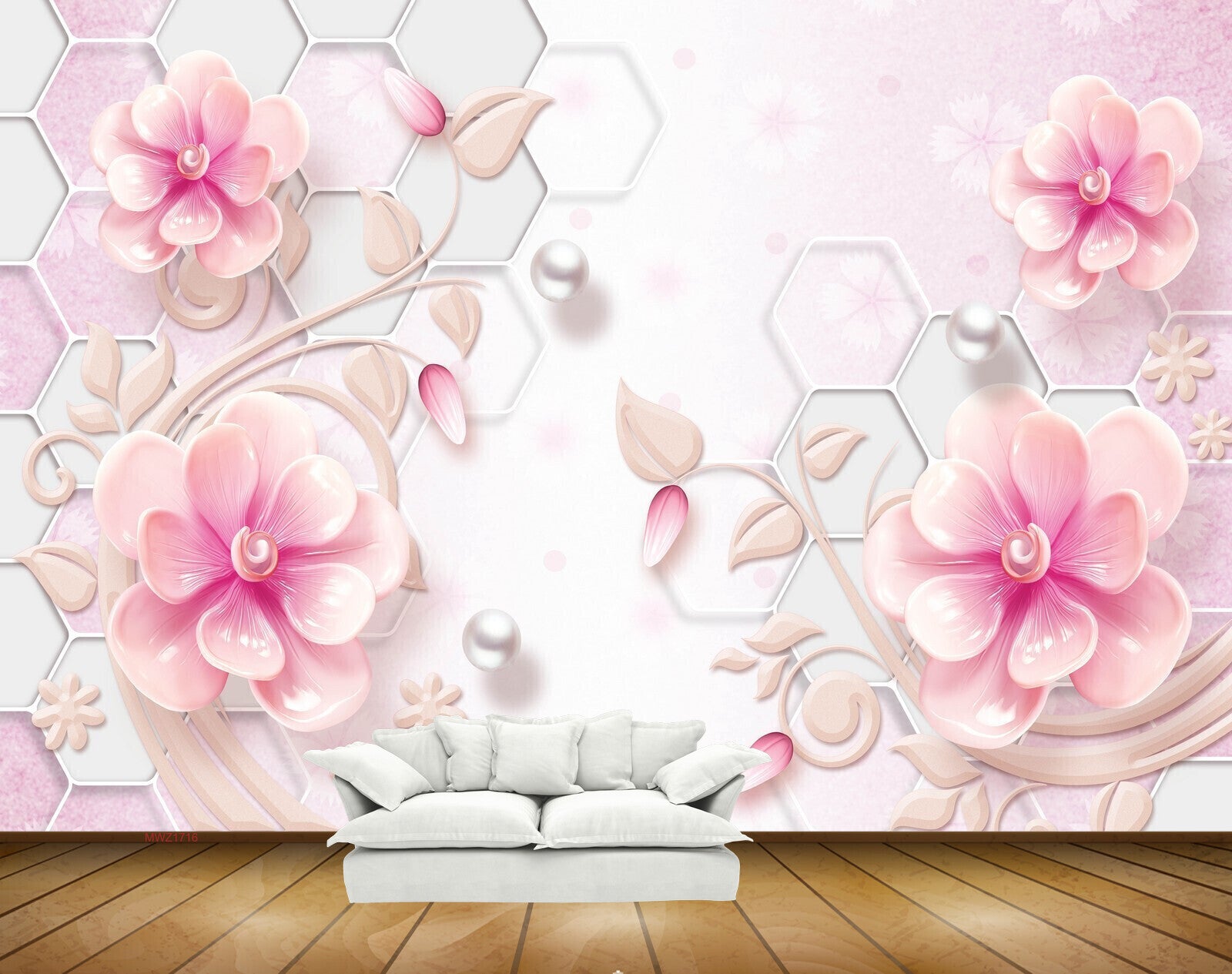 Avikalp MWZ1716 Pink White Flowers Leaves HD Wallpaper