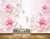 Avikalp MWZ1716 Pink White Flowers Leaves 3D HD Wallpaper