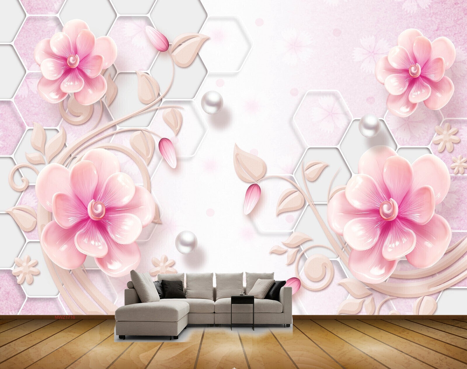 Avikalp MWZ1716 Pink White Flowers Leaves 3D HD Wallpaper