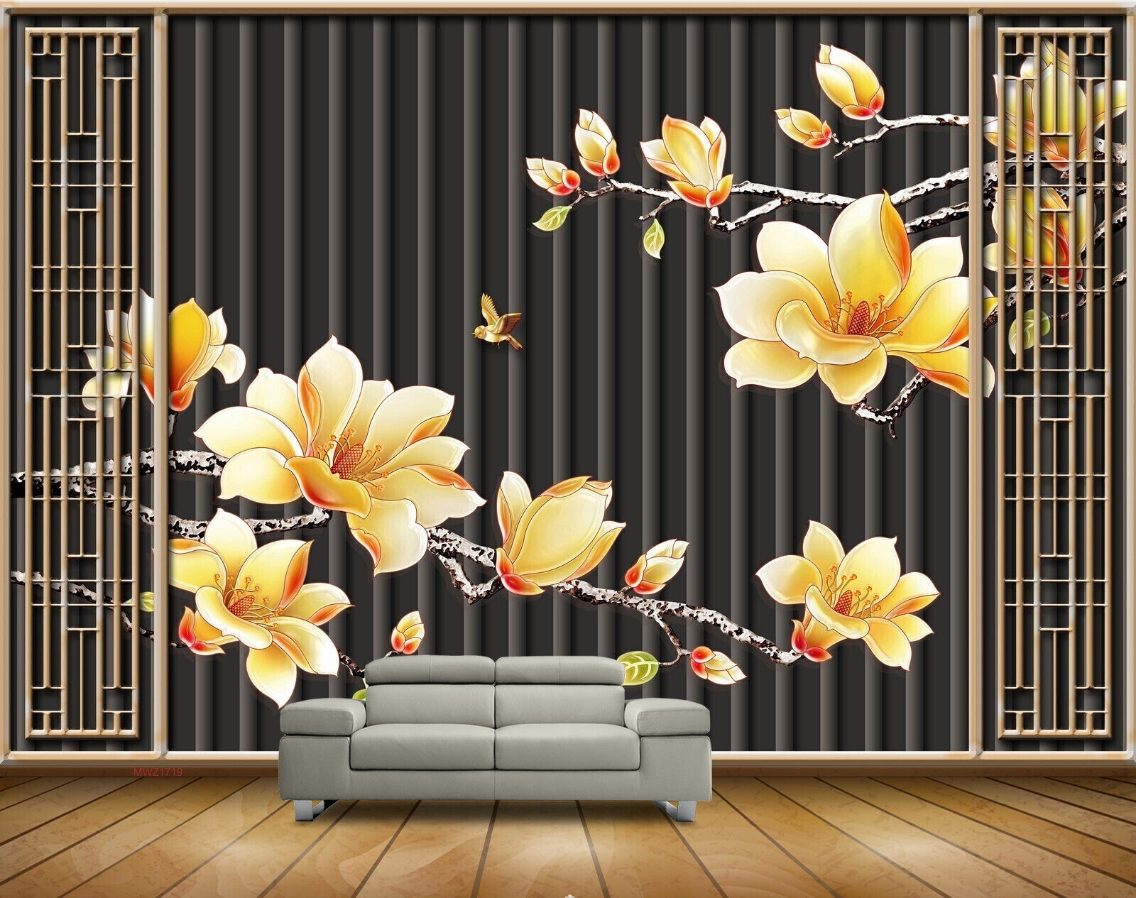 Avikalp MWZ1719 Yellow White Flowers Butterflies HD Wallpaper