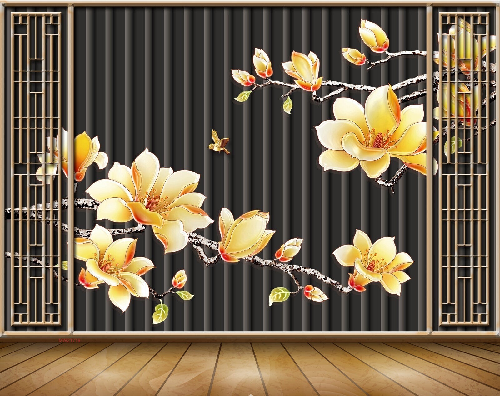 Avikalp MWZ1719 Yellow White Flowers Butterflies 3D HD Wallpaper