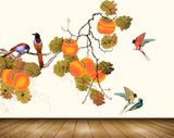 Avikalp MWZ1721 Orange Flowers Birds Leaves 3D HD Wallpaper