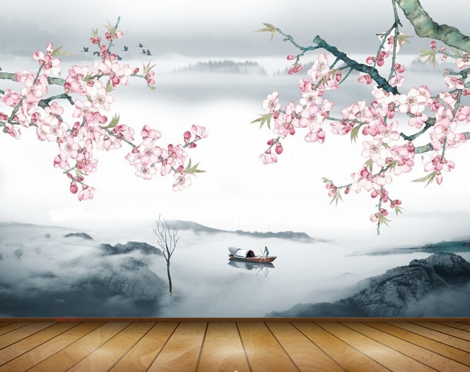 Avikalp MWZ1722 Pink White Flowers Boat 3D HD Wallpaper