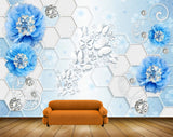 Avikalp MWZ1723 Blue Flowers Butterflies 3D HD Wallpaper