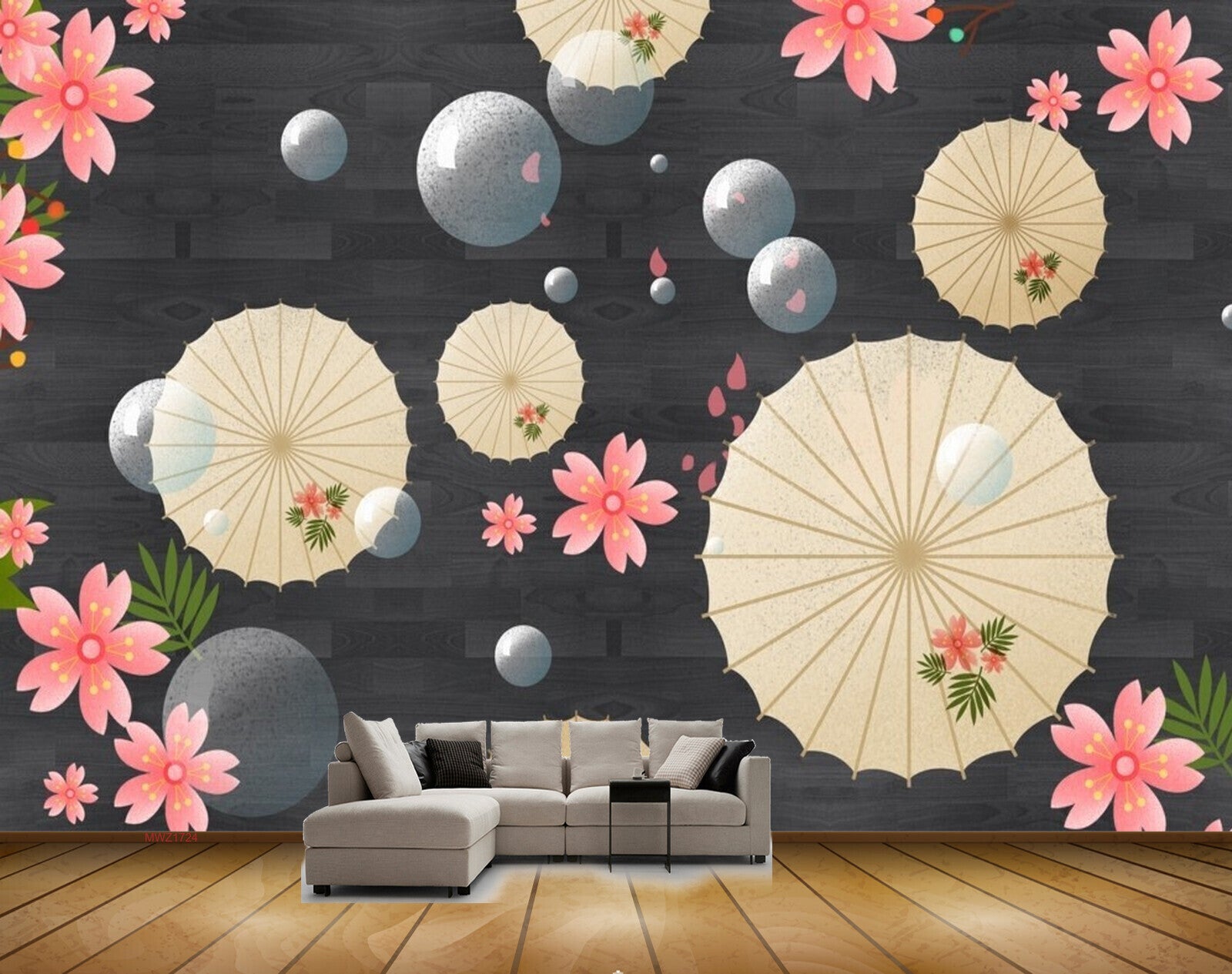 Avikalp MWZ1724 Peach Flowers Pearls Shells 3D HD Wallpaper